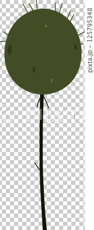 Stylized depiction of an alien plant with an oval head, small thorns, stem and spots against a black background in a cartoon style. Stylized depiction of an alien plant with an oval head, small thorns, stem and spots against a black background in a cartoon style. 125795348