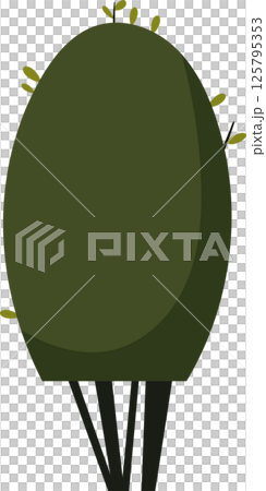 Stylized, cartoon-like tree with a spherical, olive-green canopy and dark trunks. The illustration is simple and eye-catching. 125795353