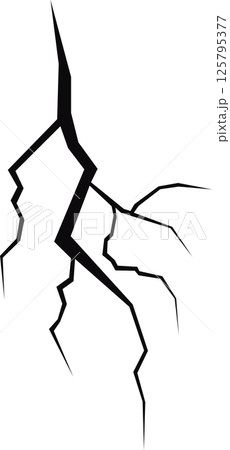 A striking image showcasing a jagged, dark crack propagating across a solid surface, symbolizing division, fragility, and potential structural failure. 125795377