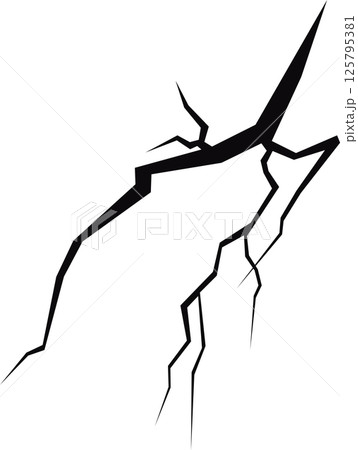 A graphic pattern showcases a series of cracks on a dark background, resembling fissures or fractures. The image evokes damage or imperfection. 125795381