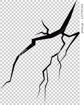 A graphic pattern showcases a series of cracks on a dark background, resembling fissures or fractures. The image evokes damage or imperfection. 125795381