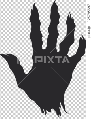 Silhouetted creature claw emerging from darkness, sharp talons extend. Eerie mystery, primal and menacing, a haunting silhouette of dread. 125795397