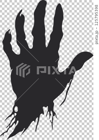 A spooky silhouette of a reaching hand with extended fingernails and a decaying aesthetic evokes feelings of mystery and suspense. 125795398