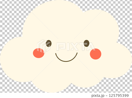 A cheerful, stylized cloud illustration featuring a happy face, rosy cheeks, and simple features against a black background. 125795399