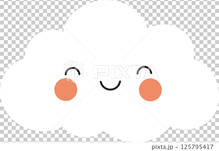 Cute cartoon cloud with a cheerful expression, perfect for weather forecasts and children's illustrations. Clean, friendly design. 125795417