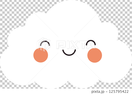 A cute cloud character with a sweet smile and rosy cheeks floats gently, bringing a touch of whimsy to any day. Happy weather symbol. 125795422