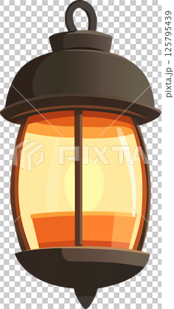 A cartoon-style lantern with a warm, glowing light inside, hanging from a simple loop against a dark background. It's a beacon of light. A cartoon-style lantern with a warm, glowing light inside, hanging from a simple loop against a dark background. It's a beacon of light. 125795439