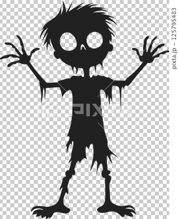 Silhouette of a cartoon zombie boy. Perfect for Halloween decorations, spooky themes, or horror story illustrations. Vector illustration 125795483