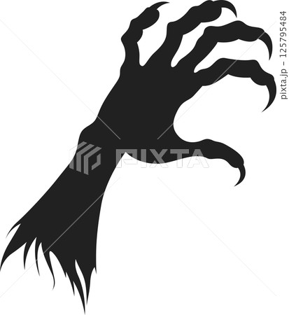 A shadowy hand with long, sharp claws reaches out from the darkness, evoking a sense of dread and foreboding. A spooky, scary, silhouette. 125795484