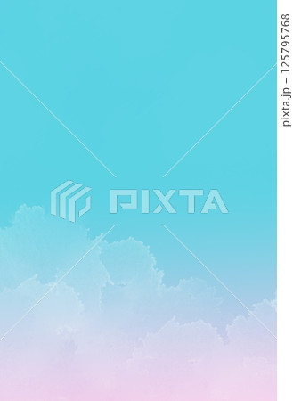 青空と雲の背景イラスト　ブルー　水色　ピンク　グラデーション 125795768