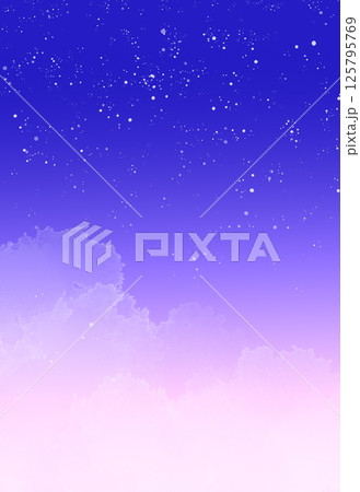 キラキラと輝く星空と雲　背景イラスト　青　ピンク　紫　グラデーション 125795769