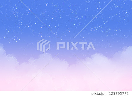 キラキラと輝く星空と雲　背景イラスト　青　ピンク　紫　グラデーション 125795772