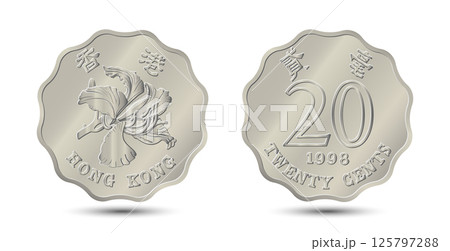 Reverse and obverse of Hong Kong coins 20 cents. Vector illustration. 125797288