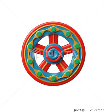 3D Vector Illustration of Traditional Wheel for Rath Yatra Celebration. 125797443