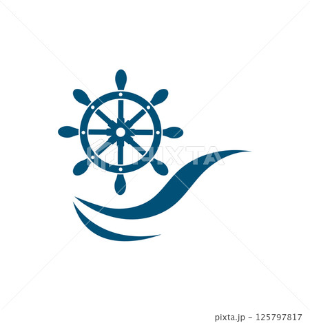 ship wheel and wave. ship wheel and wave. 125797817