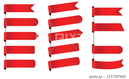 Red ribbon tag isolated on white background. Badge sticker or price label for sale. Red ribbon tag isolated on white background. Badge sticker or price label for sale. 125797900