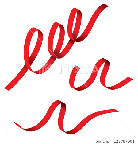 Set of red ribbons. Red ribbon rolled isolated on white background. Set of red ribbons. Red ribbon rolled isolated on white background. 125797901