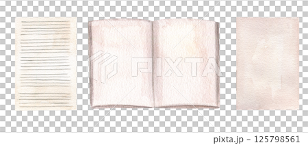 Open blank book with lined pages and loose paper sheets watercolor illustration clip art isolated background. Template for DIY planners, poetry books, mindfulness journals, and vintage themed decor Open blank book with lined pages and loose paper sheets watercolor illustration clip art isolated background. Template for DIY planners, poetry books, mindfulness journals, and vintage themed decor 125798561