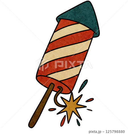 Retro Firework Rocket, 4th of July Cartoon PNG Element 125798880