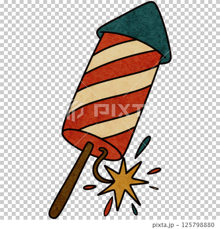 Retro Firework Rocket, 4th of July Cartoon PNG Element 125798880
