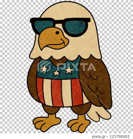 Retro Bald Eagle with Sunglasses , 4th of July Cartoon PNG Element Retro Bald Eagle with Sunglasses , 4th of July Cartoon PNG Element 125798881