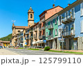 A vibrant street scene and colorful buildings in Corneliano d'Alba, Piedmont, Italy. 125799110