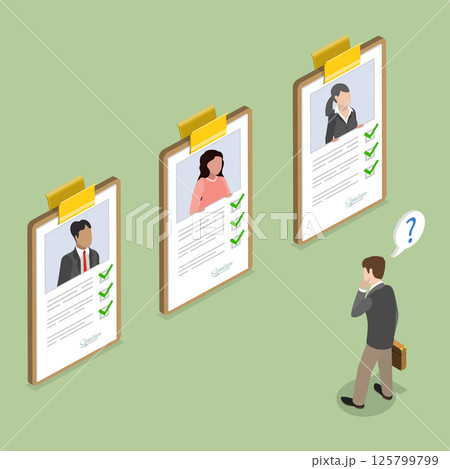 3D Isometric Flat Vector Illustration of Profiles Of Candidates, Company Searching a New Employee 125799799