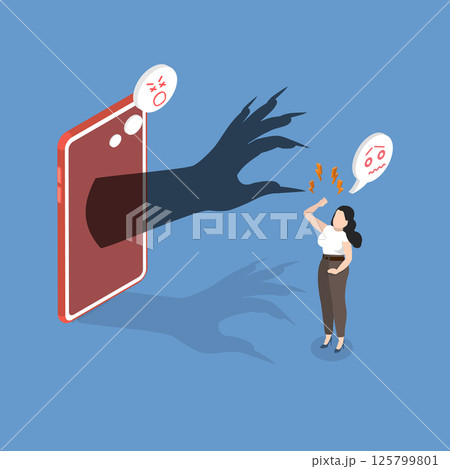 3D Isometric Flat Vector Illustration of Victim Of Cyberbullying , Online Harassment Problem 125799801
