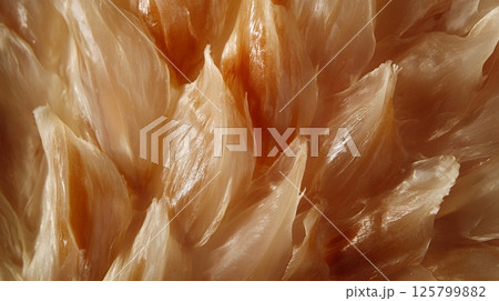 Close up showing the inner pulp of a pomelo fruit with a light orange color and juicy texture 125799882