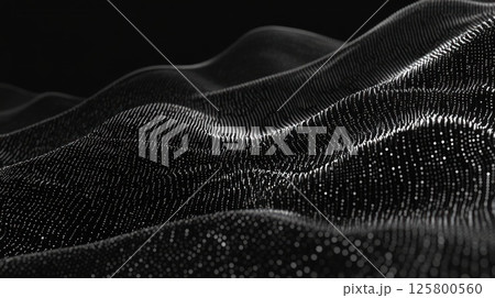 Abstract grayscale wave of particles on black background. 125800560