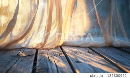 Sunlight Through Sheer Curtains Wooden Floor Background ray warm home cozy soft 125800932