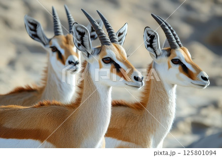 Group of gazelles grazing in the desert landscape 125801094