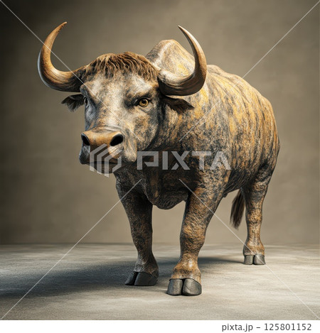 Buffalo stands confidently in a studio setting 125801152