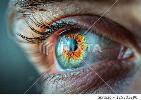 Close up view of a human eye with vibrant colors 125801290