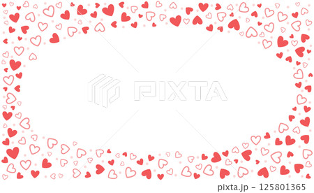 Oval Frame filled with small red Hearts and Dots isolated on white background, Romantic and playful Border, perfect for Valentine's Day designs, Love themed Invitations 125801365