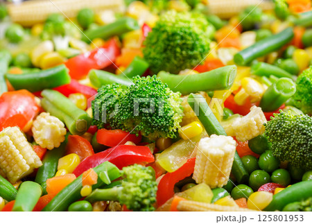 steamed vegetables as background 125801953