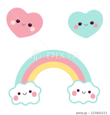Cute kawaii rainbow and hearts. Gender revealing. Cute kawaii rainbow and hearts. Gender revealing. 125802221