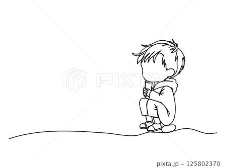 Cute little boy. One line drawing vector illustration. 125802370
