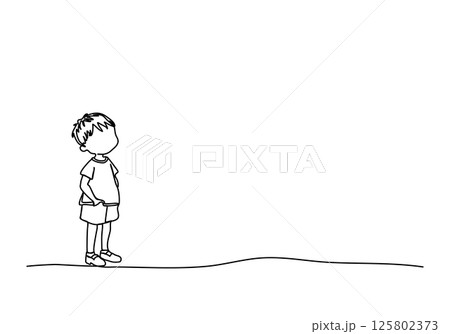 Cute little boy. One line drawing vector illustration. Cute little boy. One line drawing vector illustration. 125802373