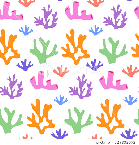 Colorful coral seamless pattern on white background 125802672