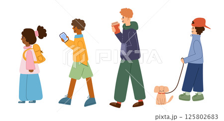 Set of teenagers walking to the school. Set of teenagers walking to the school. 125802683