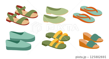 Set of summer shoes for women in green colors. 125802691
