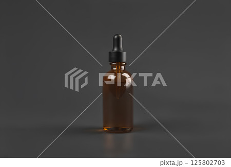 Clear transparent amber glass dropper bottle white label. 125802703
