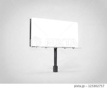 Blank white banner mock up on city billboard, 3d rendering. Empty bill board mockup isolated perspective view. Clear canvas template on sity street sign. Outdoor poster screen. Cityboard signage stand 125802757