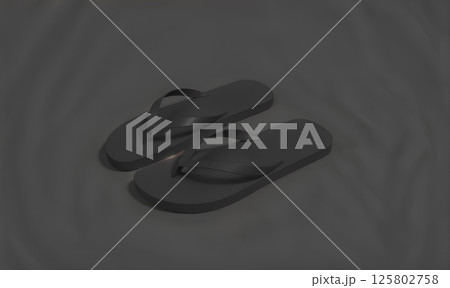 Blank black beach slippers mockup, dark background. 125802758