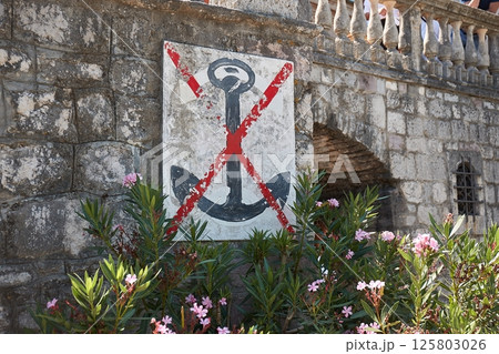 No docking sign on the shore No docking sign on the shore 125803026