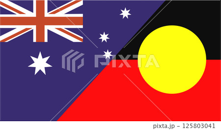 Flag of Australia and Australian Aboriginal flag on texture. Double flag Flag of Australia and Australian Aboriginal flag on texture. Double flag 125803041