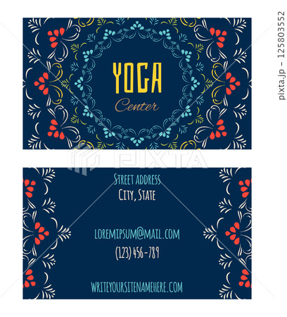 Ornamental business name card with floral mandala design for yoga, health, wellness and spa activities 125803552
