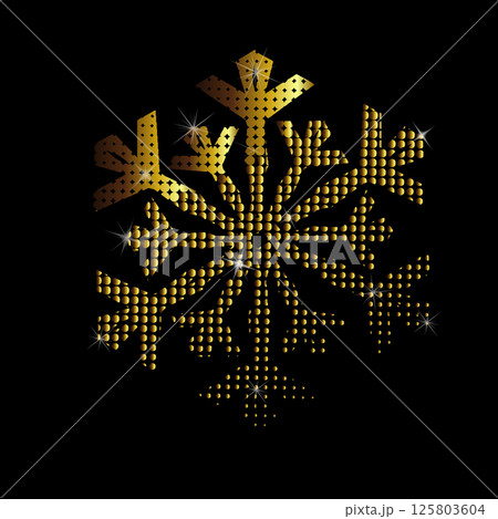 Golden beautiful snowflake on a black background. hand drawing. Not AI, Vector illustrations. 125803604