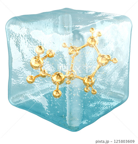 Molecule frozen in ice cube, 3D rendering 125803609